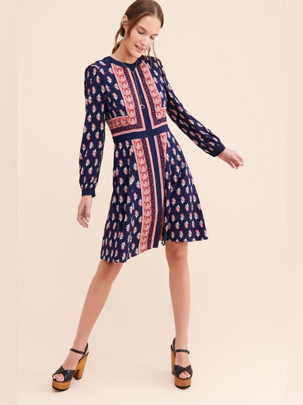 Gal Meets Glam Woodblock Print Button Front Midi Dress Size 10